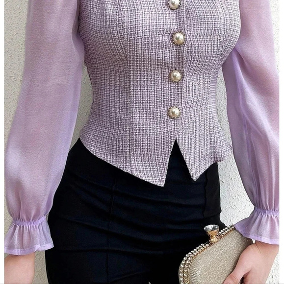 Modely Patchwork Fabric Button Front Long Sleeve Shirt - Picture 5 of 5